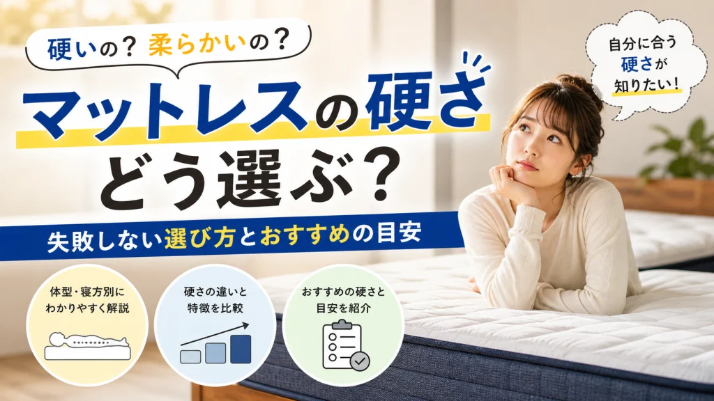 マットレスの硬さの選び方を解説するイメージ（硬い・柔らかいで迷う人向け）